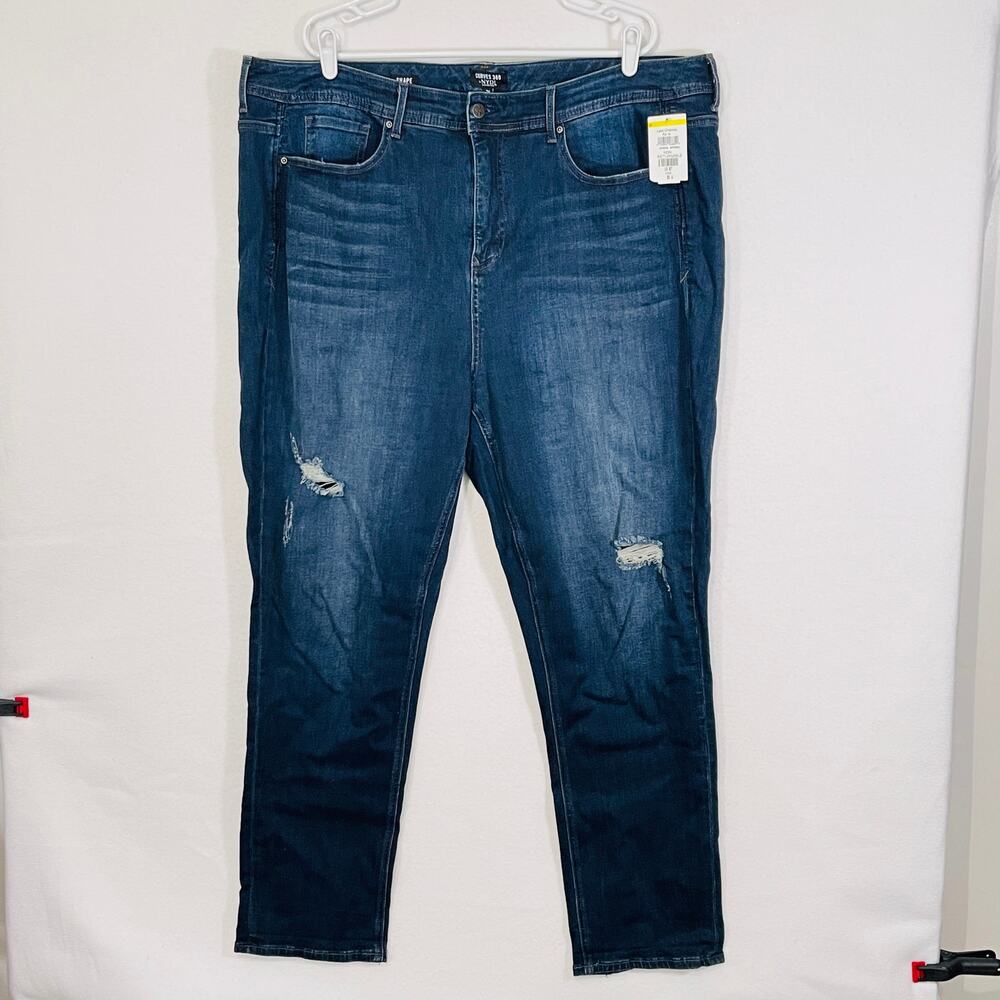 Curves 360 NYDJ Straight Leg Jeans Womens 26 Plus Distress Holes Tummy Control